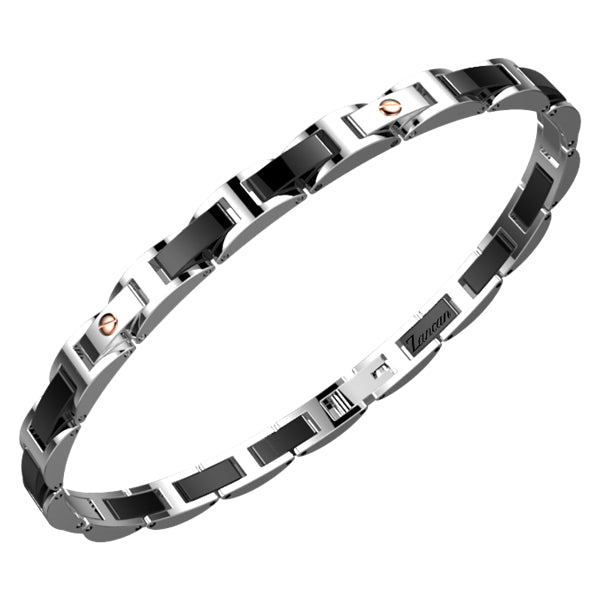 Bracciale Uomo Zancan Acciaio Nero Viti Rosè EHB321