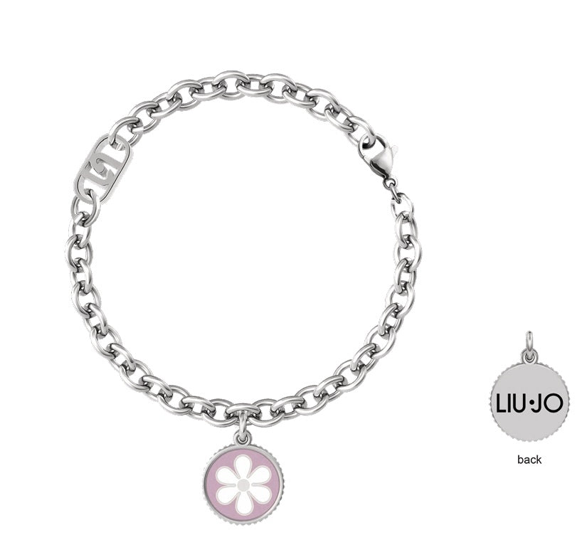 Bracciale Donna Acciaio  Liu jo ciondolo smaltato con fiore bianco e rosa LJ3104