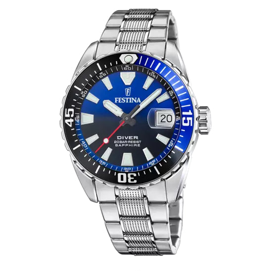 Orologio Uomo Festina Diver Acciaio Quarzo Solo Tempo Data Ghiera Blu Nera F20669/5
