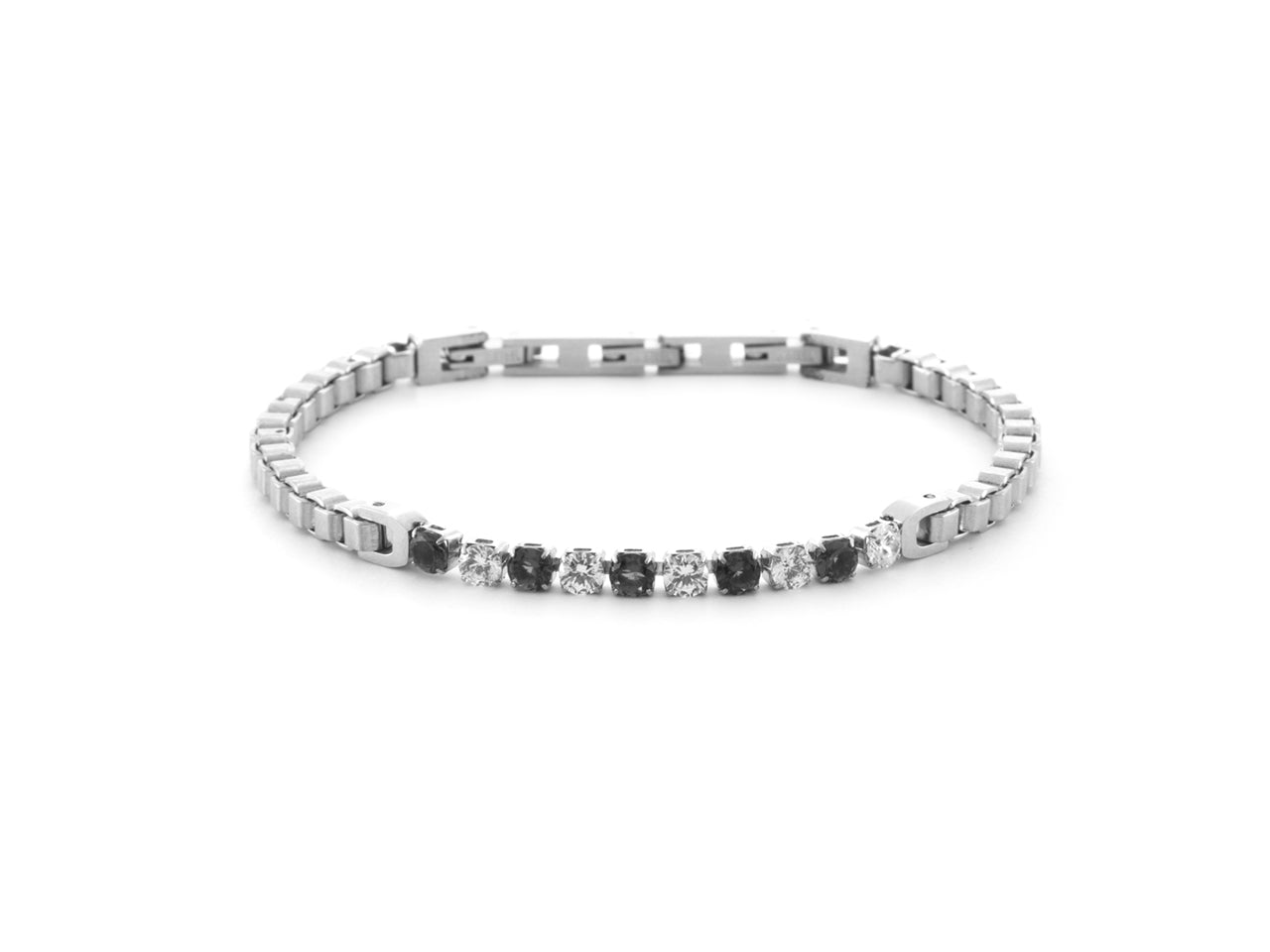 Bracciale Uomo 4US Cesare Paciotti Tennis Acciaio Zirconi Neri Bianchi 4UBR6429