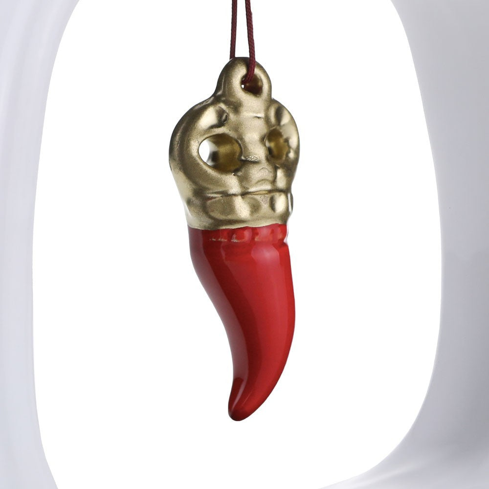 Corno Portafortuna Rosso Cornice Bianca Ceramica Macrì TE080