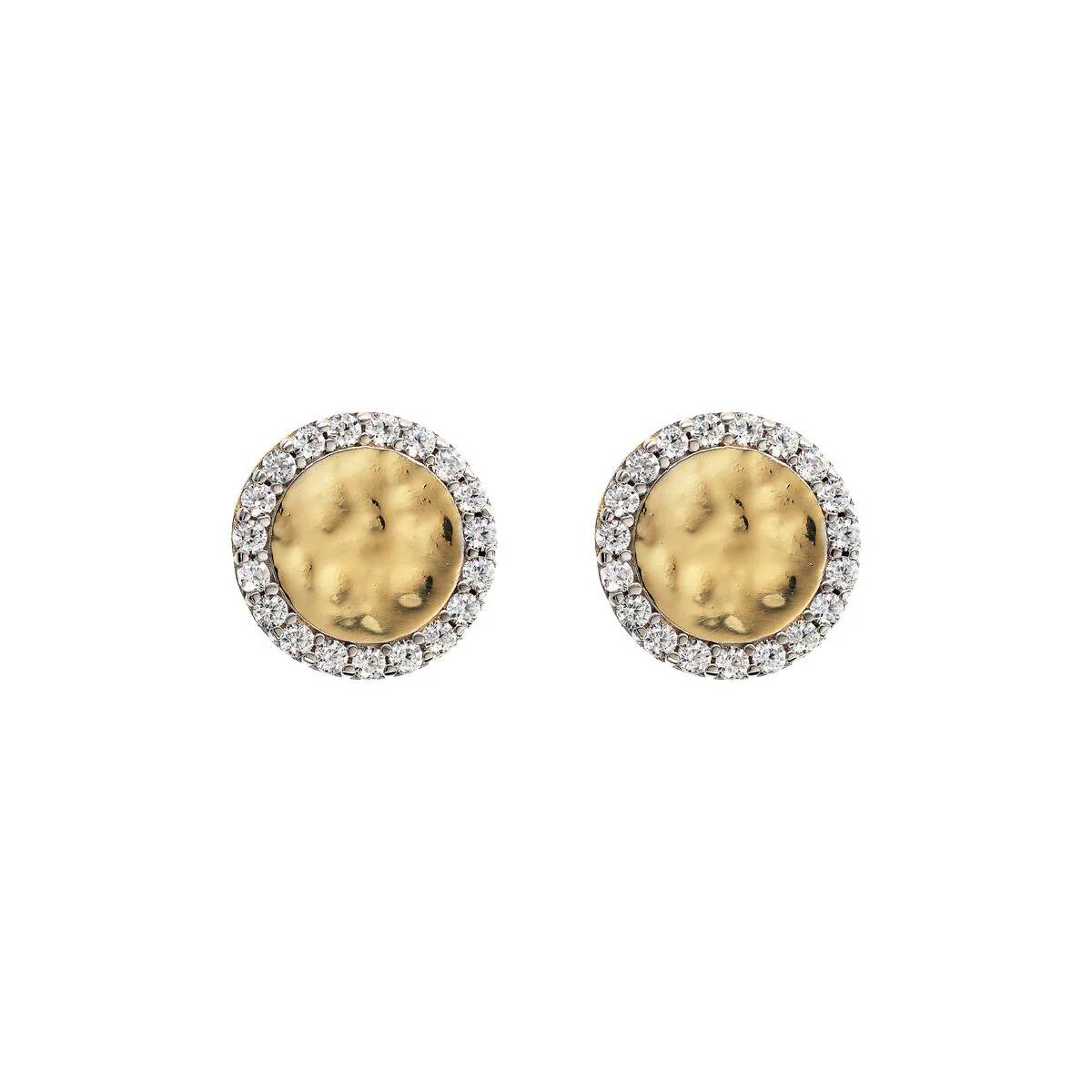 Orecchini Donna Etrusca Gioielli Argento 925 Disco Martellato Zirconi WSET00726.YG