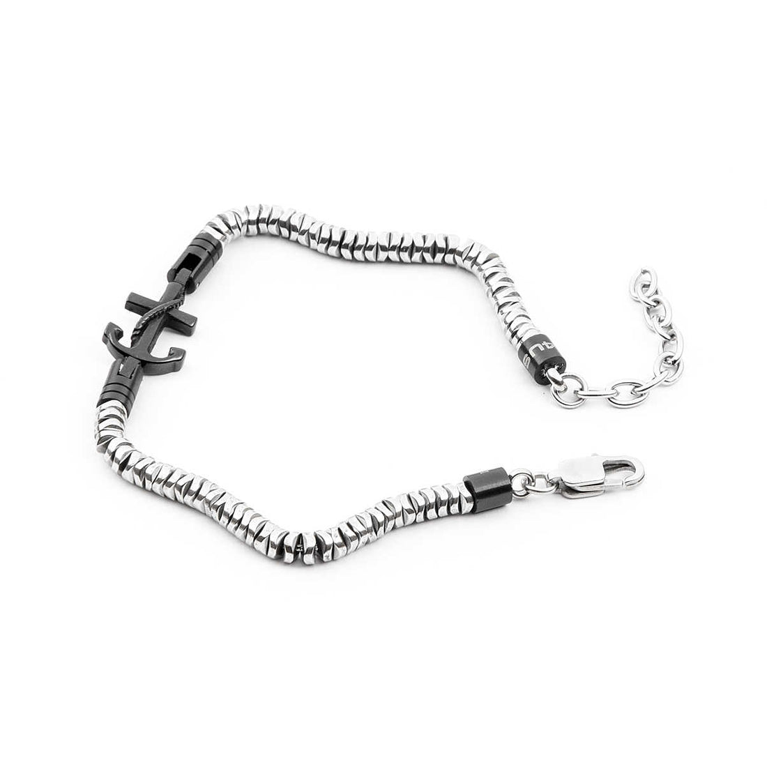 Bracciale Uomo 4US Cesare Paciotti Acciaio Bianco con  ancora  nera  4UBR4111