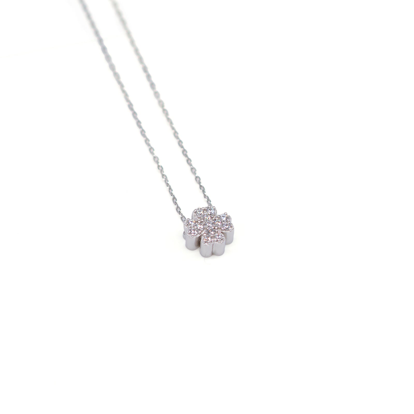 Collana Donna Re Mida Argento 925 Quadrifoglio Zirconi Bianchi C008