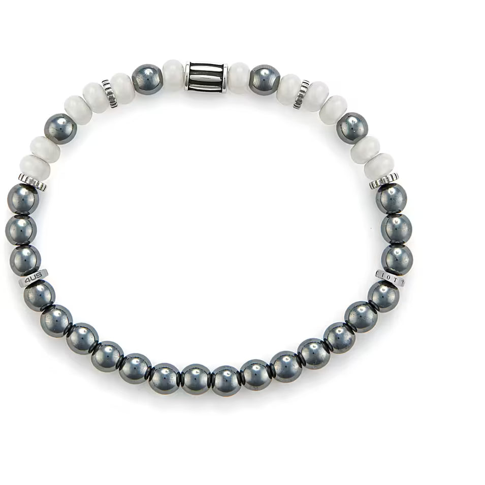 Bracciale Uomo 4US Cesare Paciotti Acciaio Biglie di Agata Bianca ed Ematite 4UBR6011