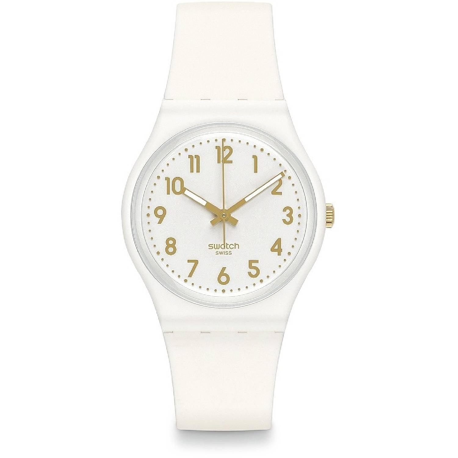 Orologio Donna Gomma Resina Swatch Quarzo Solo Tempo White Bishop Oro GW164