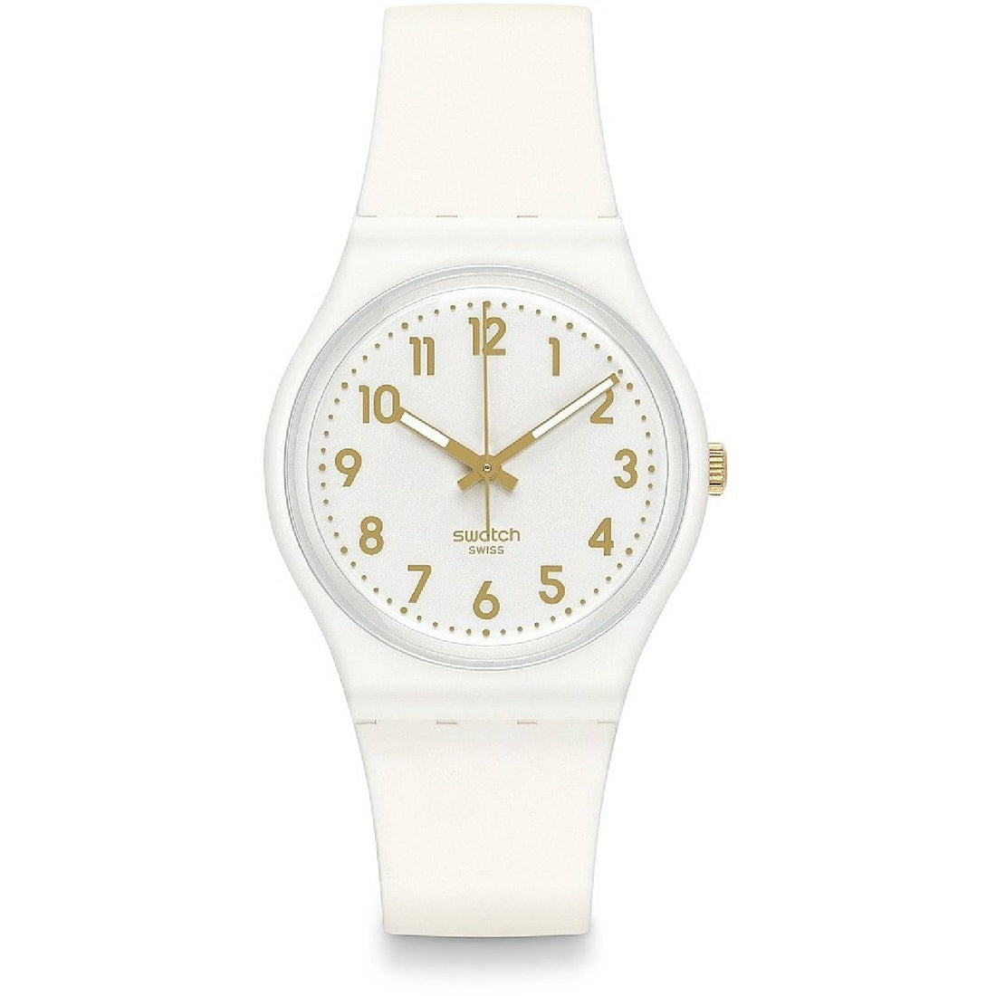 Orologio Donna Gomma Resina Swatch Quarzo Solo Tempo White Bishop Oro GW164
