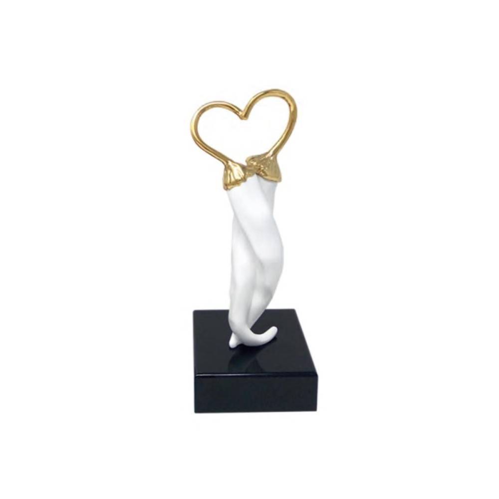 Scultura Peperoncino Abbraccio Bianco Oro Piccolo 14 cm Base Nera BPP0342