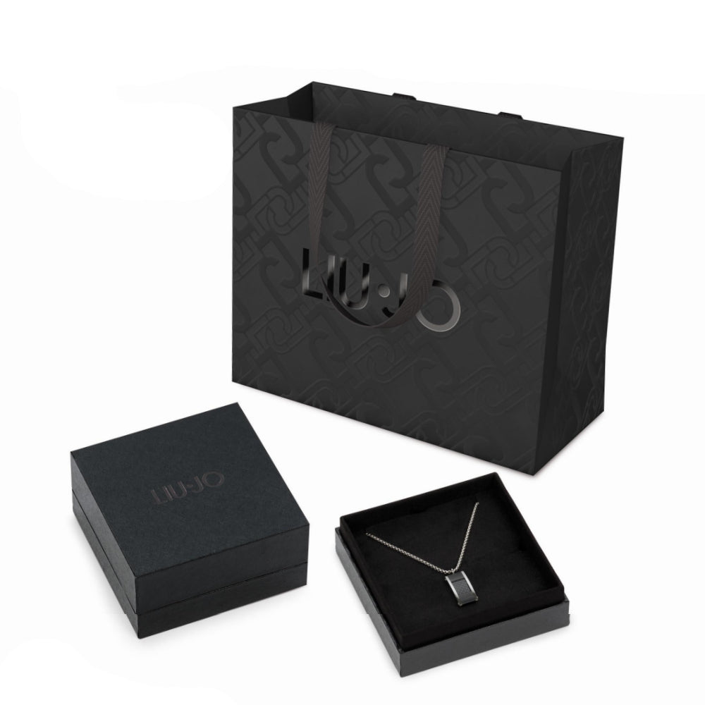 Collana Uomo Liu Jo Acciaio Dorato Croce Pietra Onice Nero MLJ426