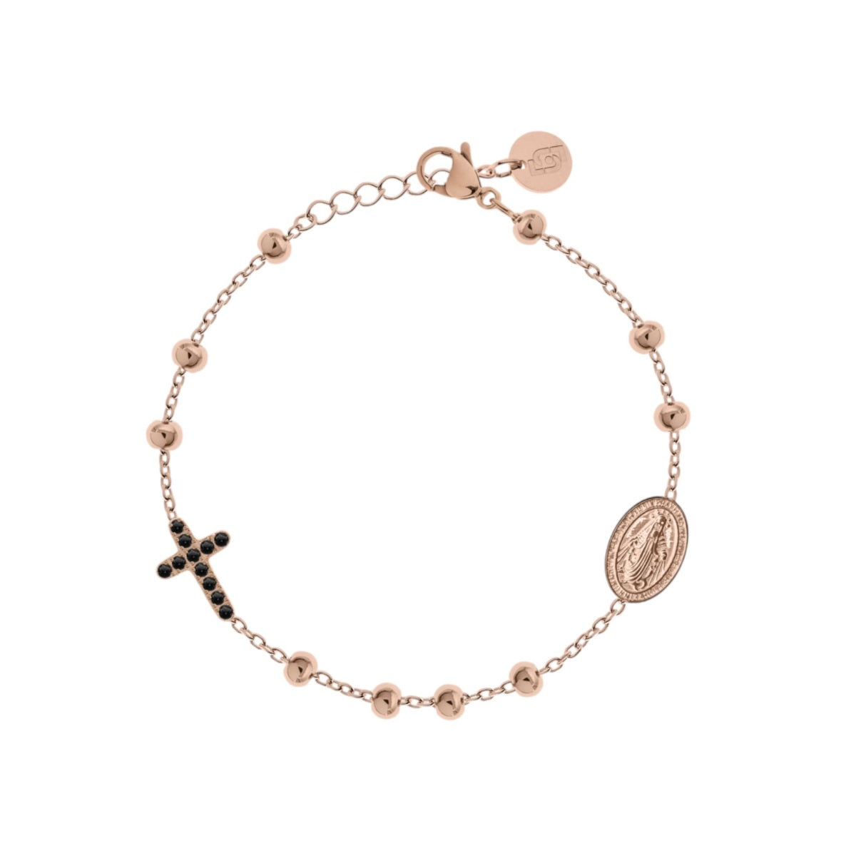 Bracciale  Uomo Liu Jo Acciaio rosè Rosario Croce Zirconi Neri LJ2759