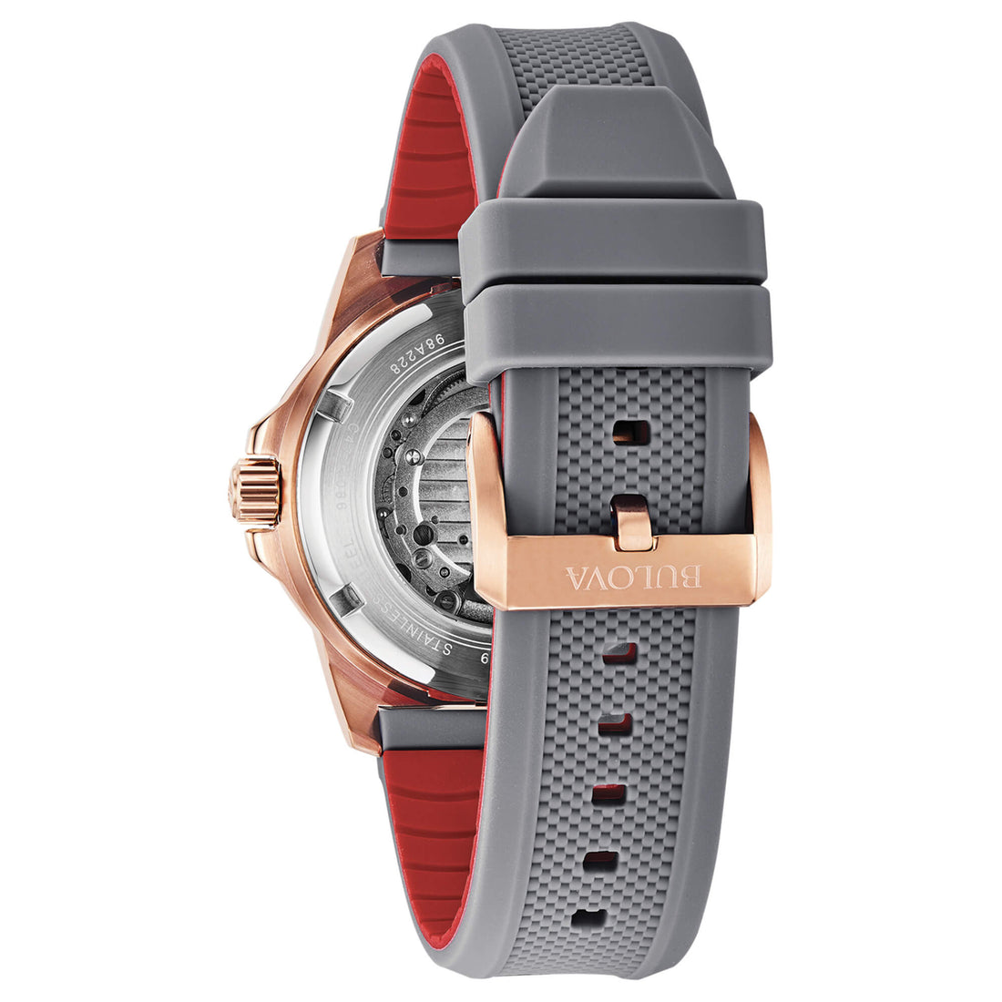 Orologio Uomo Bulova Automatico Marine Star Acciaio Rosè Gomma Antracite 98A228
