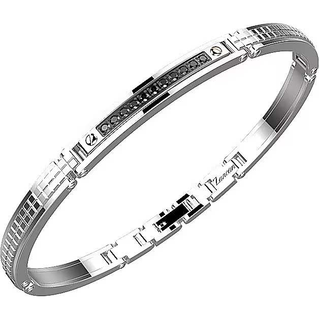Bracciale Uomo Acciaio Zancan Nero Spinelli Neri Semirigido Viti rosè a Maglia EHB167