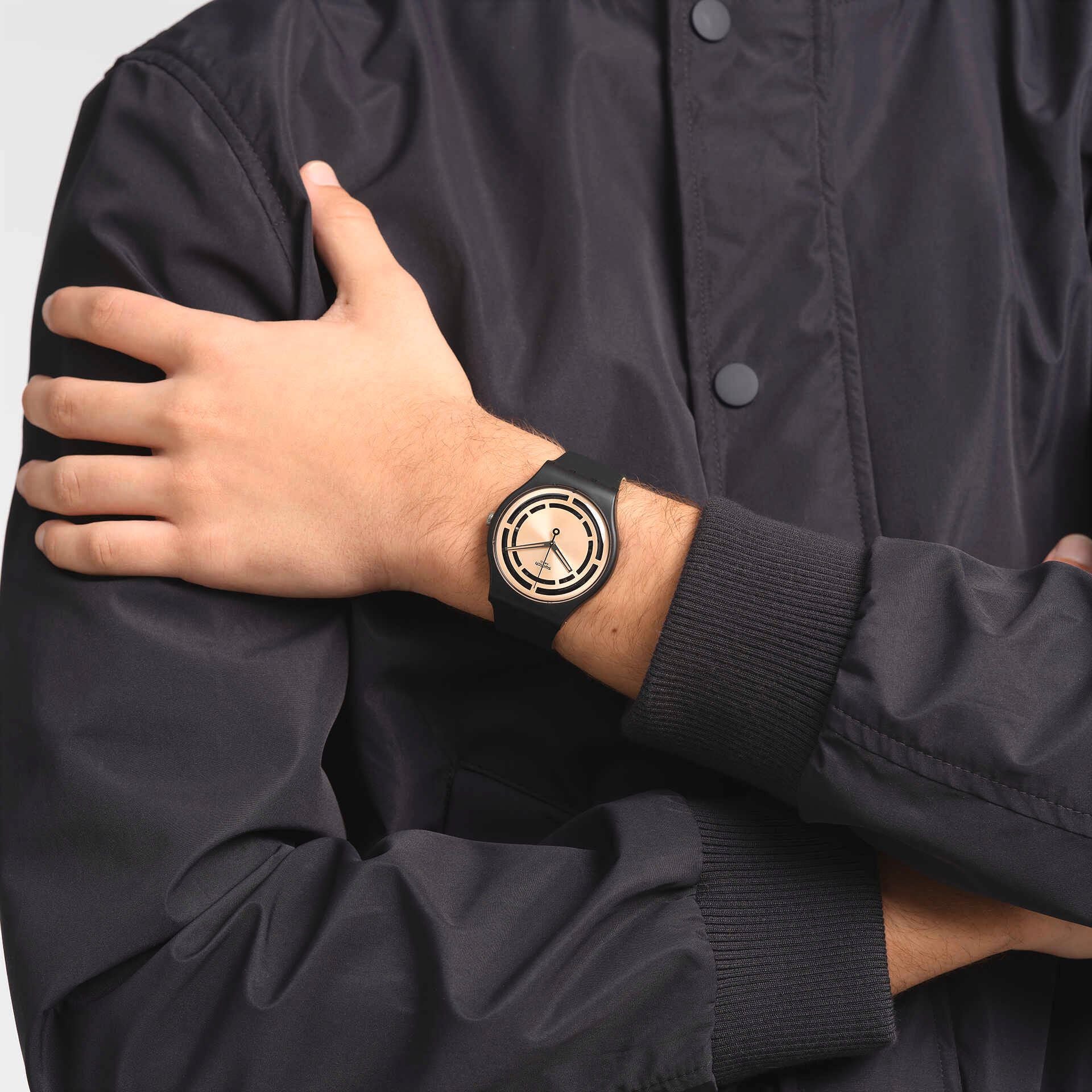 Orologio Donna Swatch Quarzo Solo Tempo Bioceramic Nero Rosè Lucido SO32B116