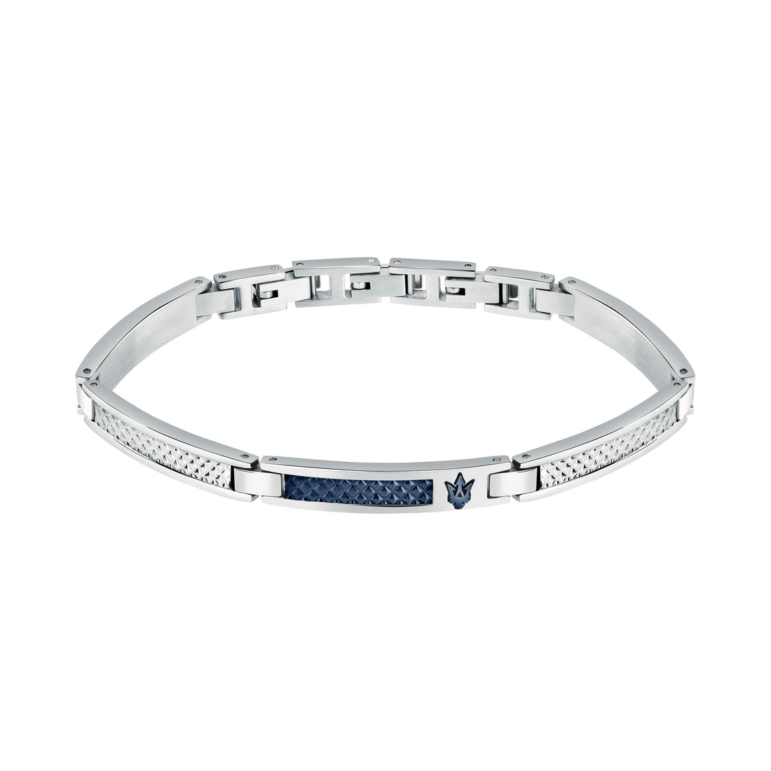 Bracciale Uomo Maserati Acciaio Targhetta Blu Logo Tridente Borchie JM423AVD22