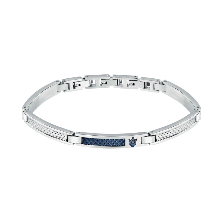 Bracciale Uomo Maserati Acciaio Targhetta Blu Logo Tridente Borchie JM423AVD22