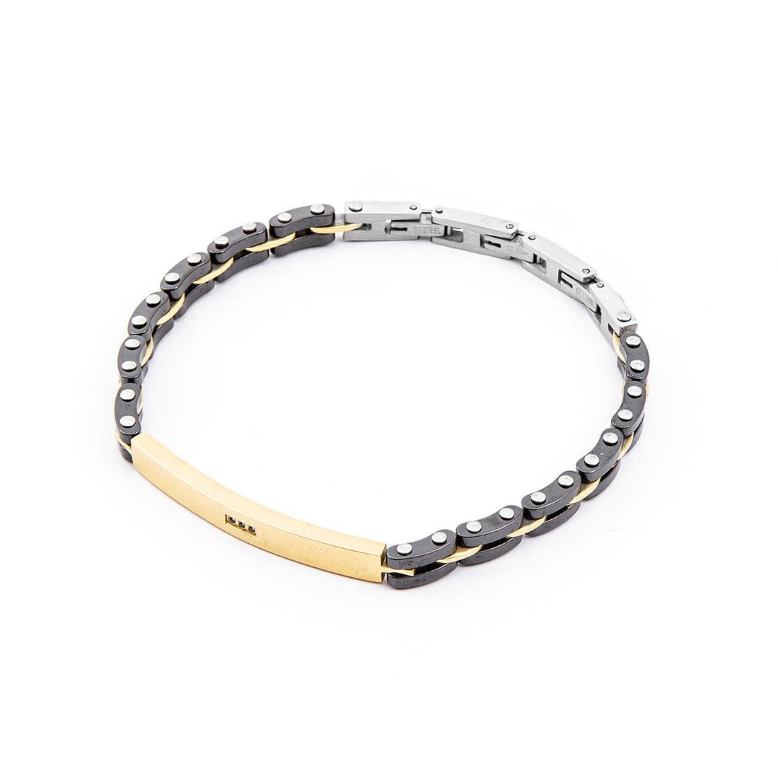 Bracciale Uomo 4US Cesare Paciotti  acciaio centrale rosè con zirconi  neri 4UBR4124