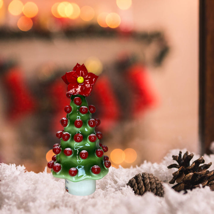 Albero di Natale Capodimonte Verde Palline Rosse Innevato Stella Di Natale 20cm CAP33