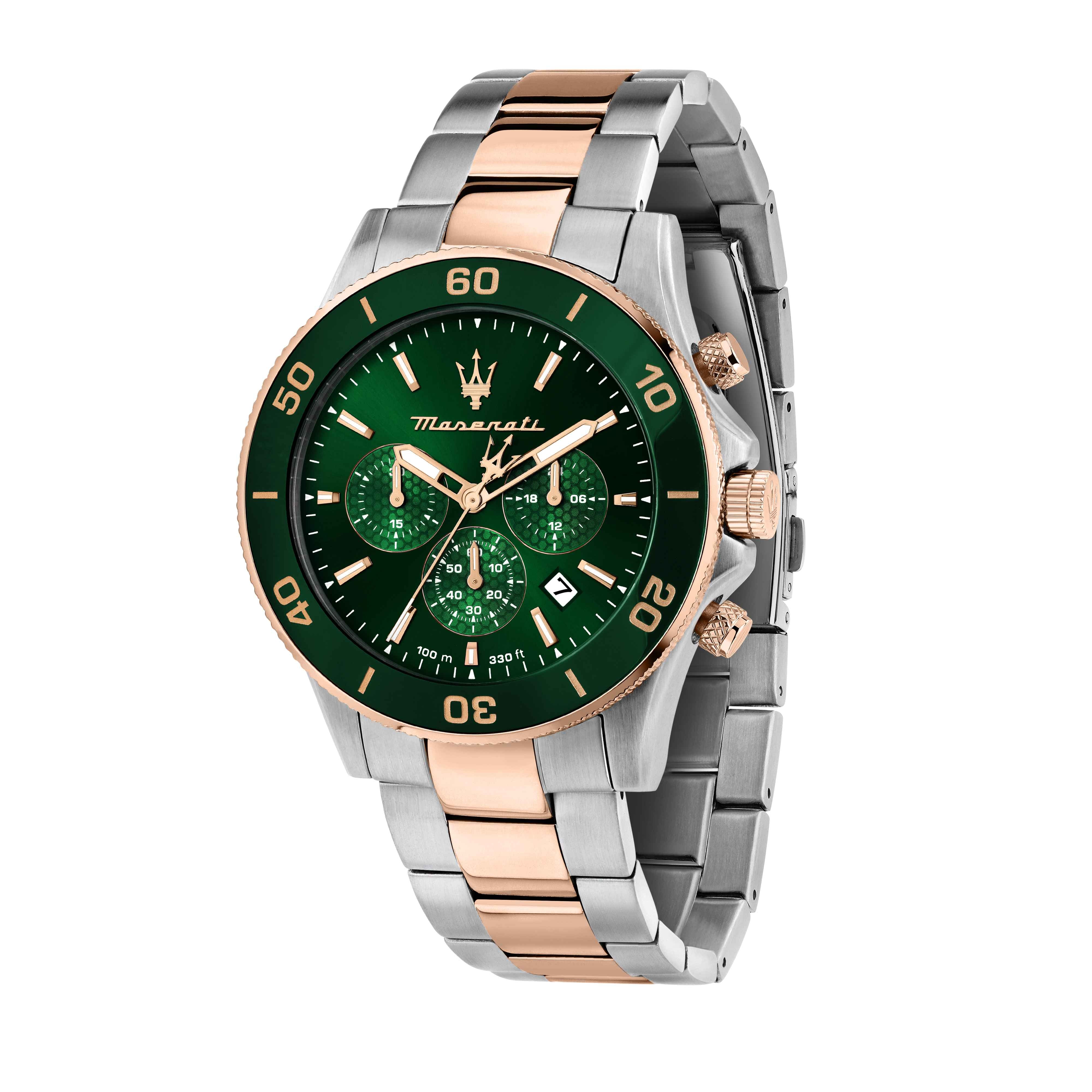 Orologio Uomo Maserati Acciaio Bicolore Quarzo Cronografo Verde Data R8873600004