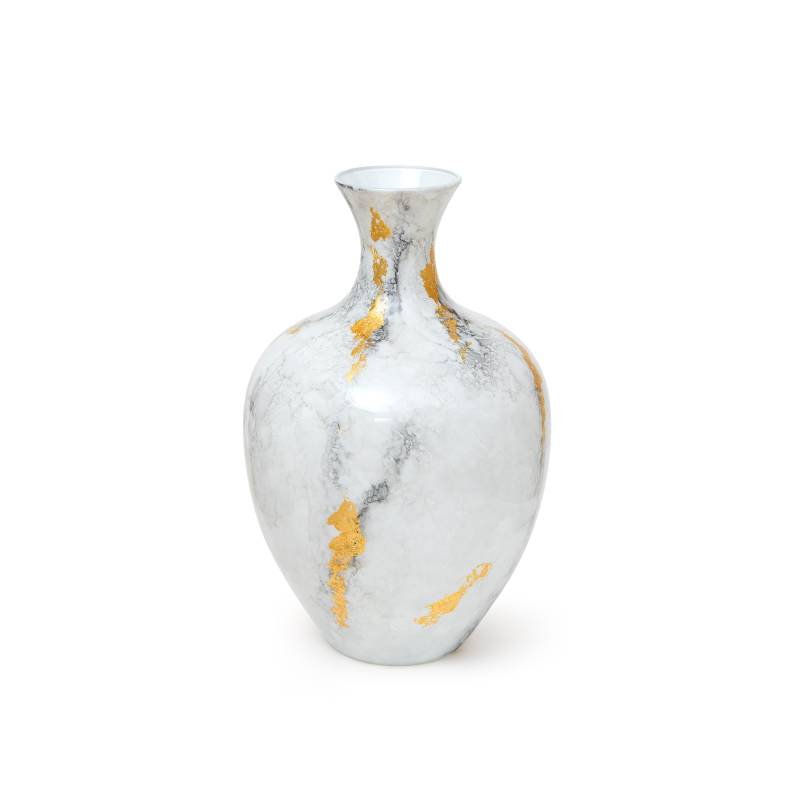 Vaso Sequenze Linea David 38 cm Bianco Oro Effetto Marmo SQ3301/MO