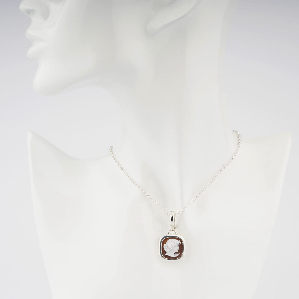 Pendente Donna Cameo Italiano Argento Dorato 925 Dea Incisa Cammeo Marrone P19-G
