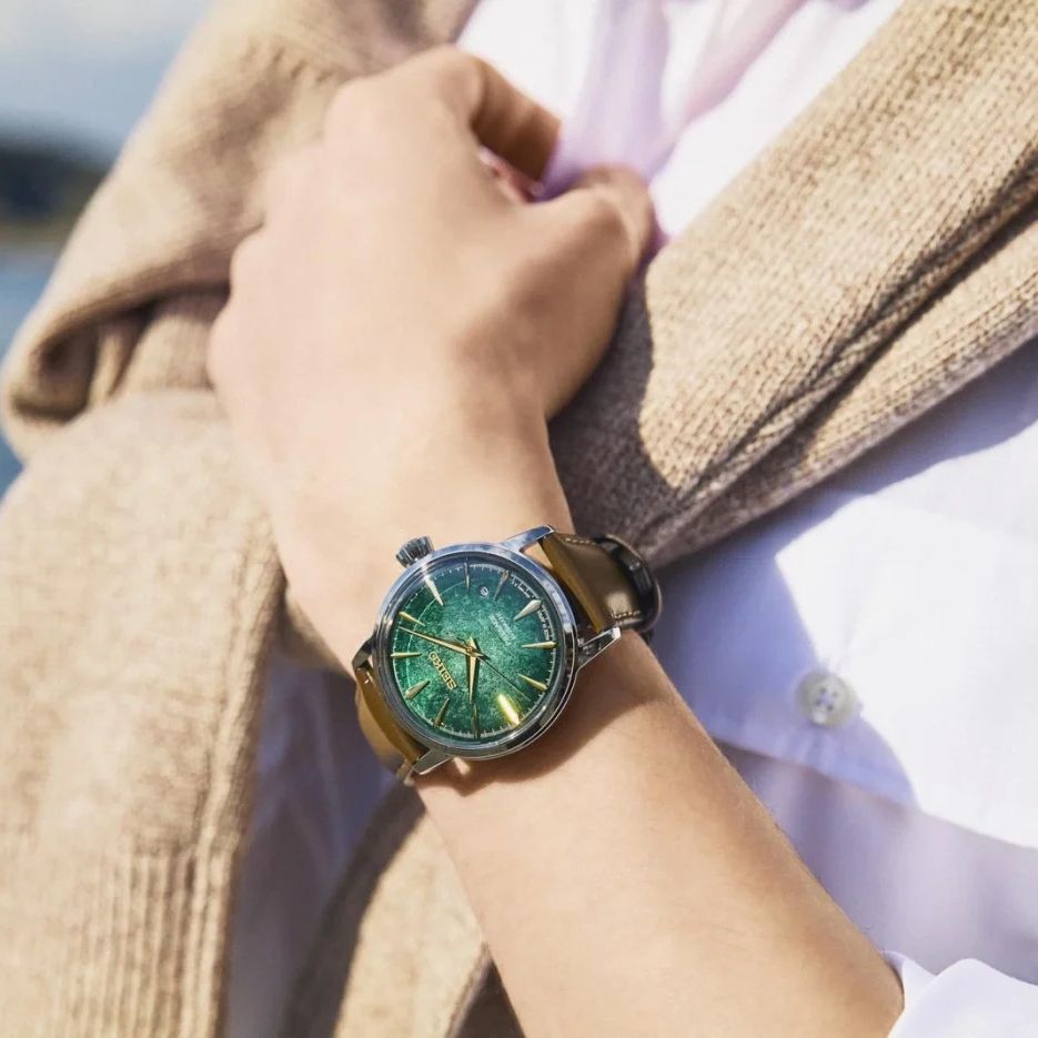 Orologio Uomo Seiko Presage Verde Mint Mist Cocktail Time Pelle HCB002J1