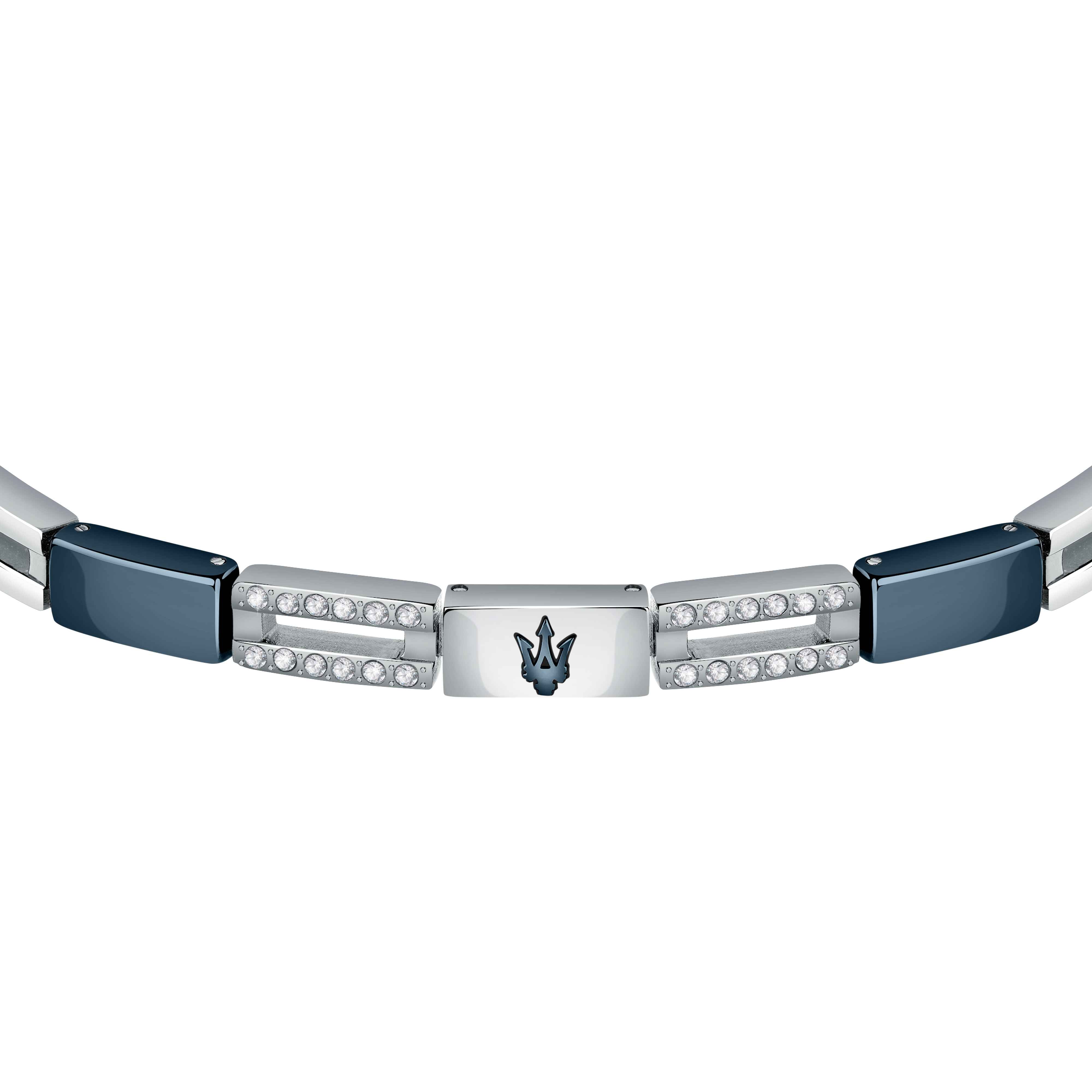 Bracciale Uomo Maserati Acciaio Traforato Ceramica Blu Zirconi Bianchi JM223ATZ23