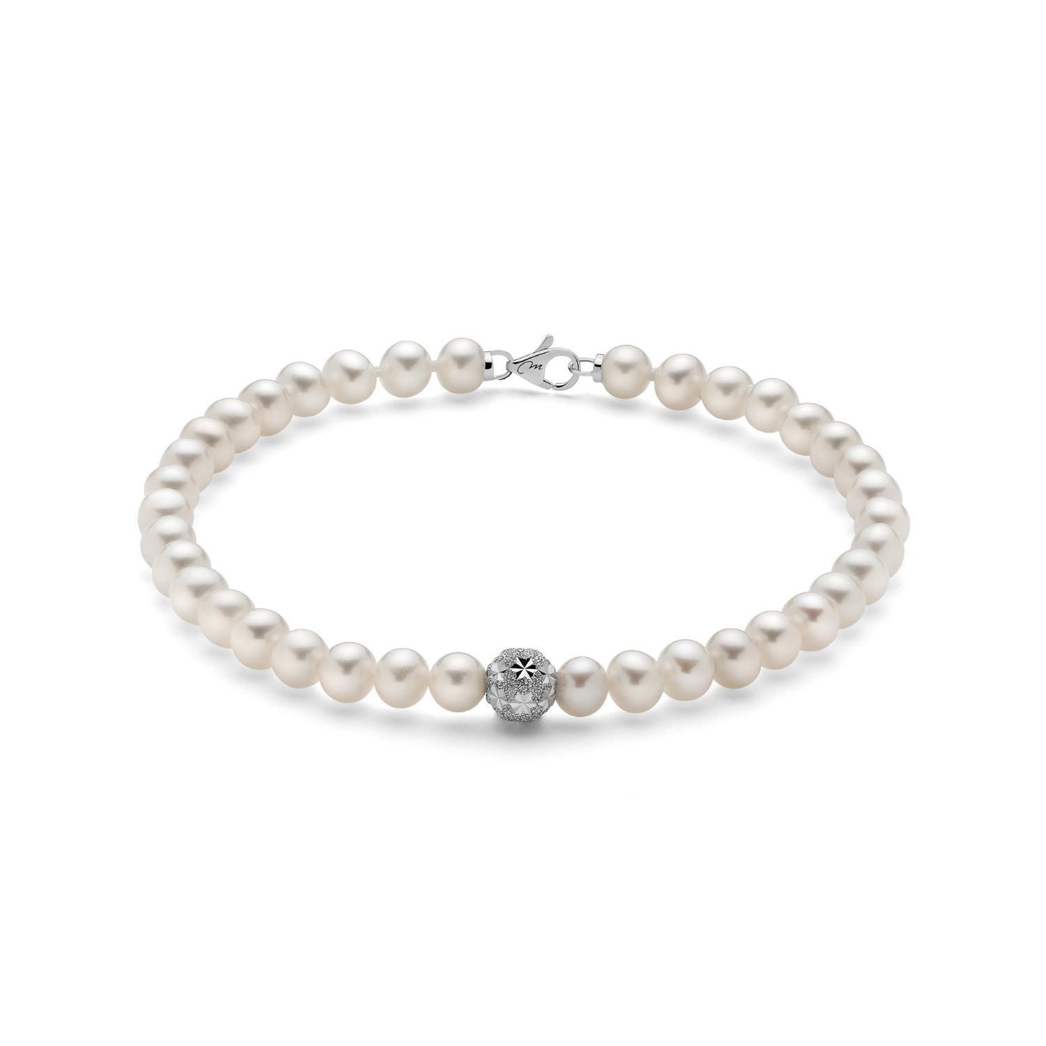 Bracciale Donna Miluna Perle 4-4,5 mm Biglia Sfaccettata Centrale Oro Bianco PBR3047V
