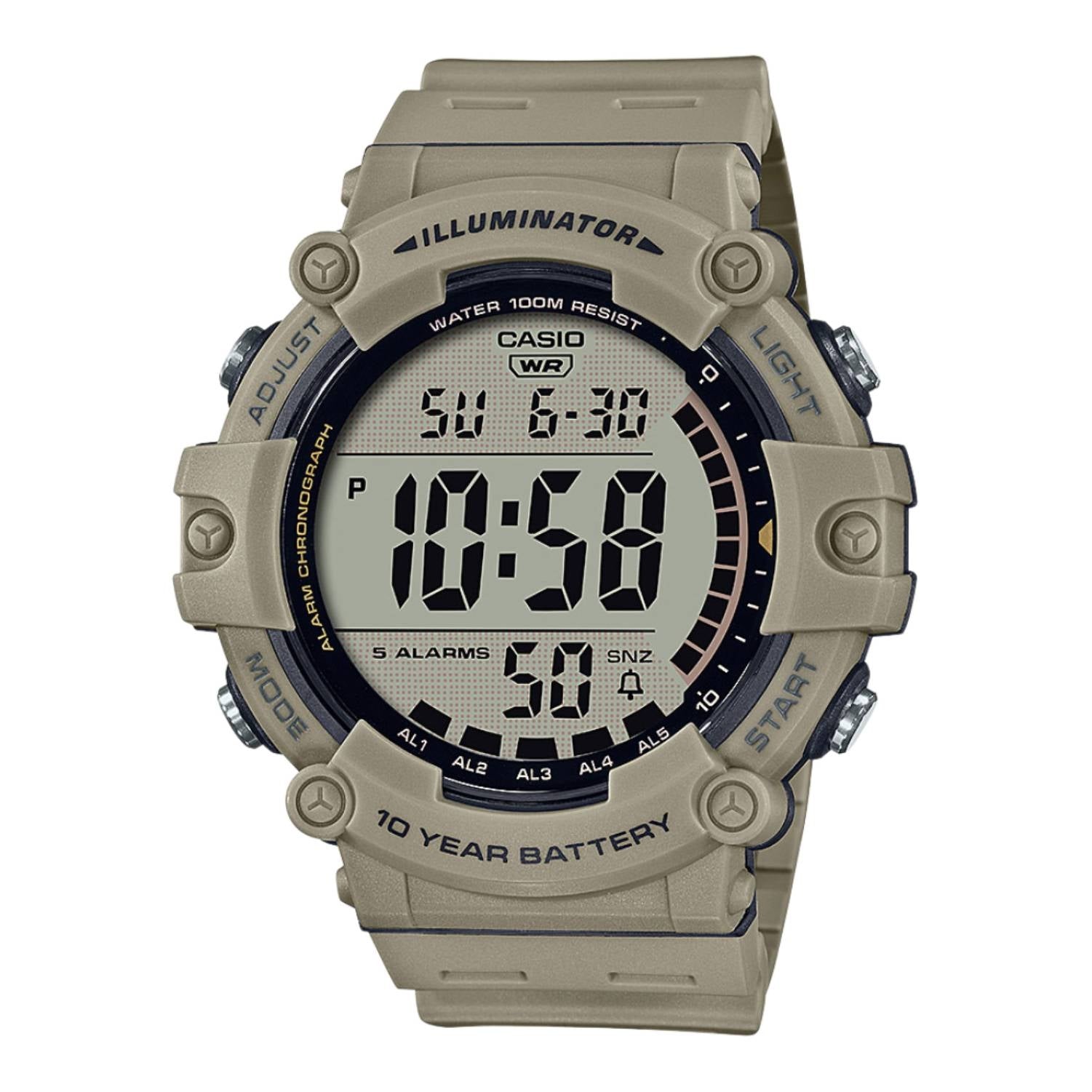Orologio Uomo Casio Gomma Quarz Digitale 10 Anni Batteria Sabbia AE-1500WH-5AVEF