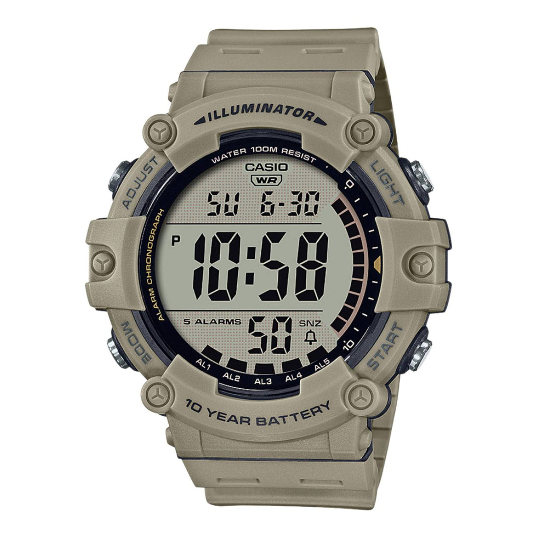 Orologio Uomo Casio Gomma Quarz Digitale 10 Anni Batteria Sabbia AE-1500WH-5AVEF