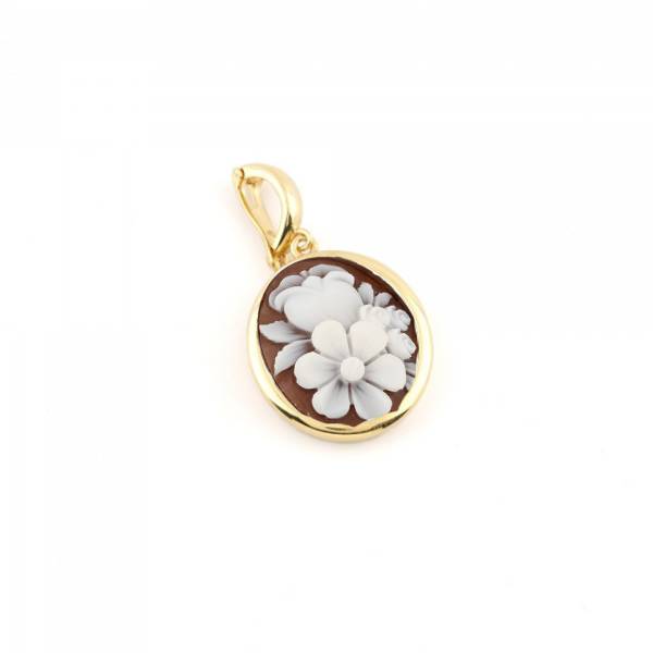 Ciondolo Donna Cameo Italiano Argento Dorato 925 Bouquet Fiori P21B-G