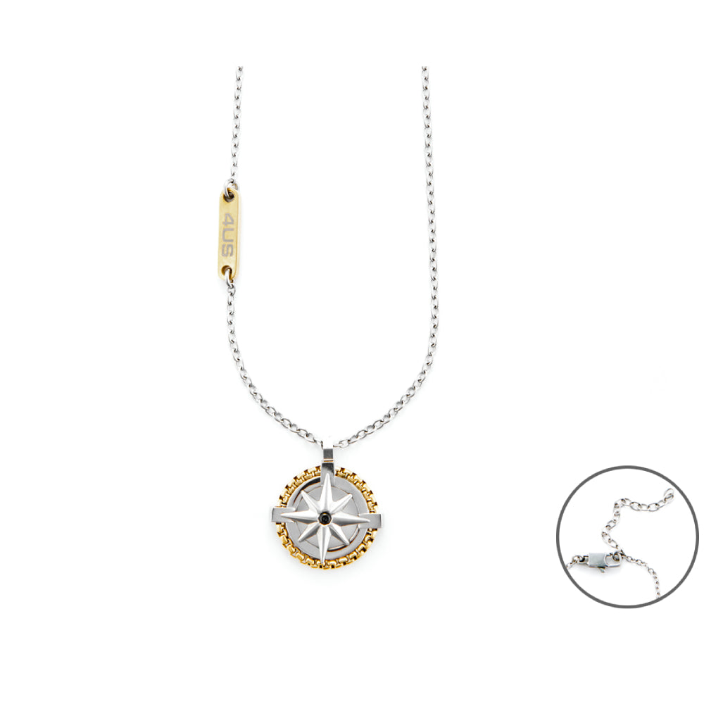 Collana Uomo 4US Cesare Paciotti Acciaio Targhetta Rosa Dei Venti Dorata 4UCL5954