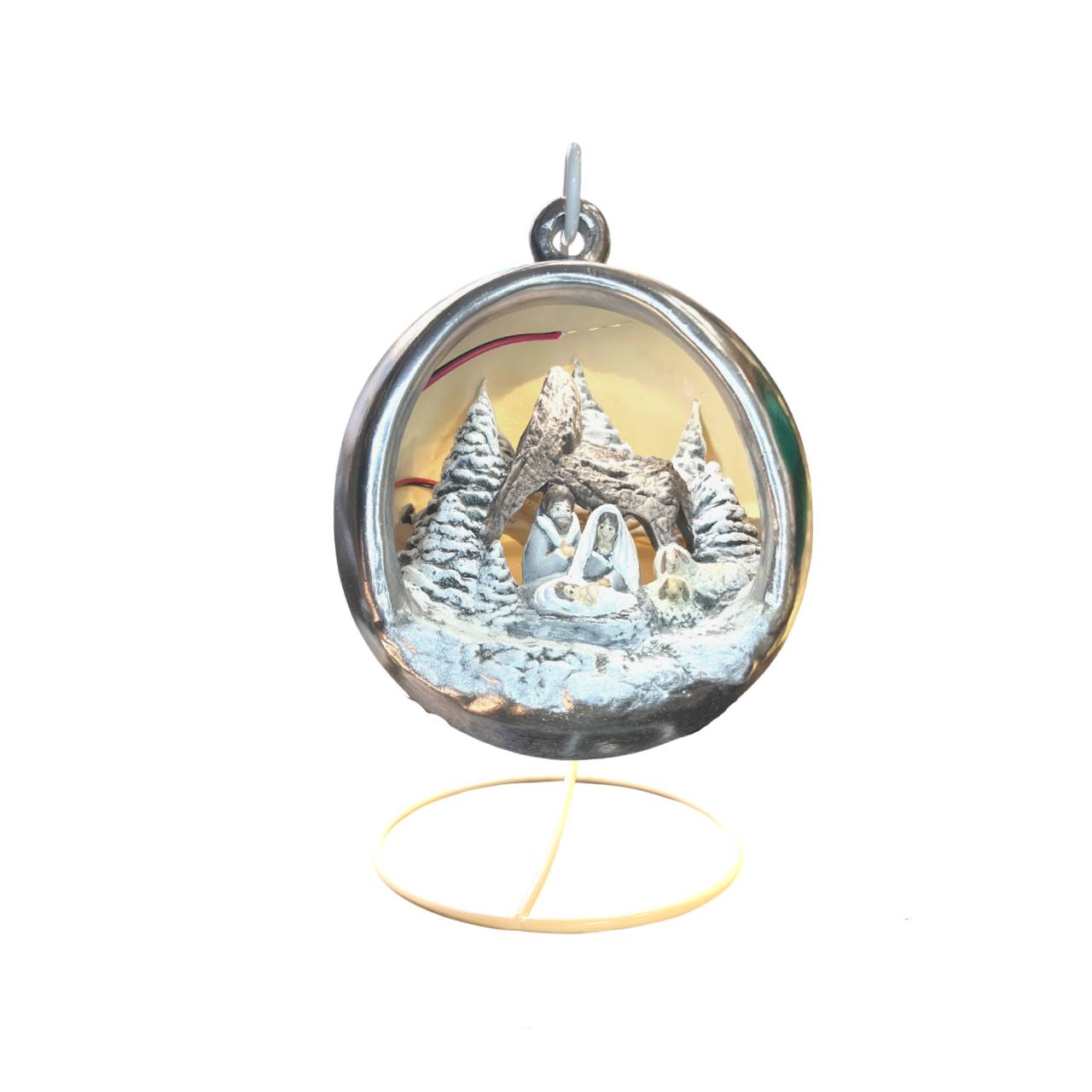 Sfera Di Natale Con Natività Ceramex Led Silver 18 cm 3036.2