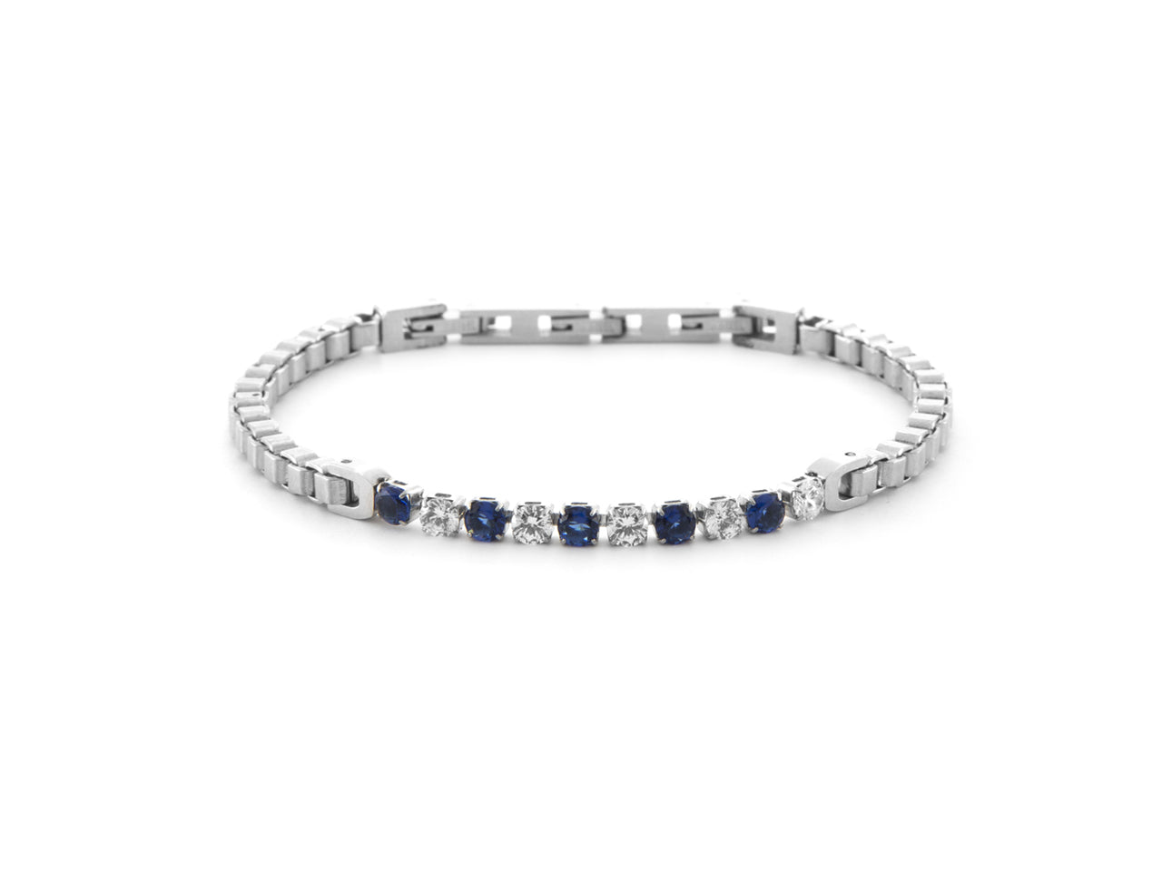 Bracciale Uomo 4US Cesare Paciotti Tennis Acciaio Zirconi Blu e Bianchi 4UBR6430