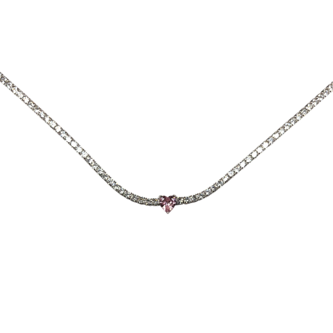 Collana Donna Re Mida Tennis Argento Cuore Rosa Zirconi Bianchi CL DJV 3RS