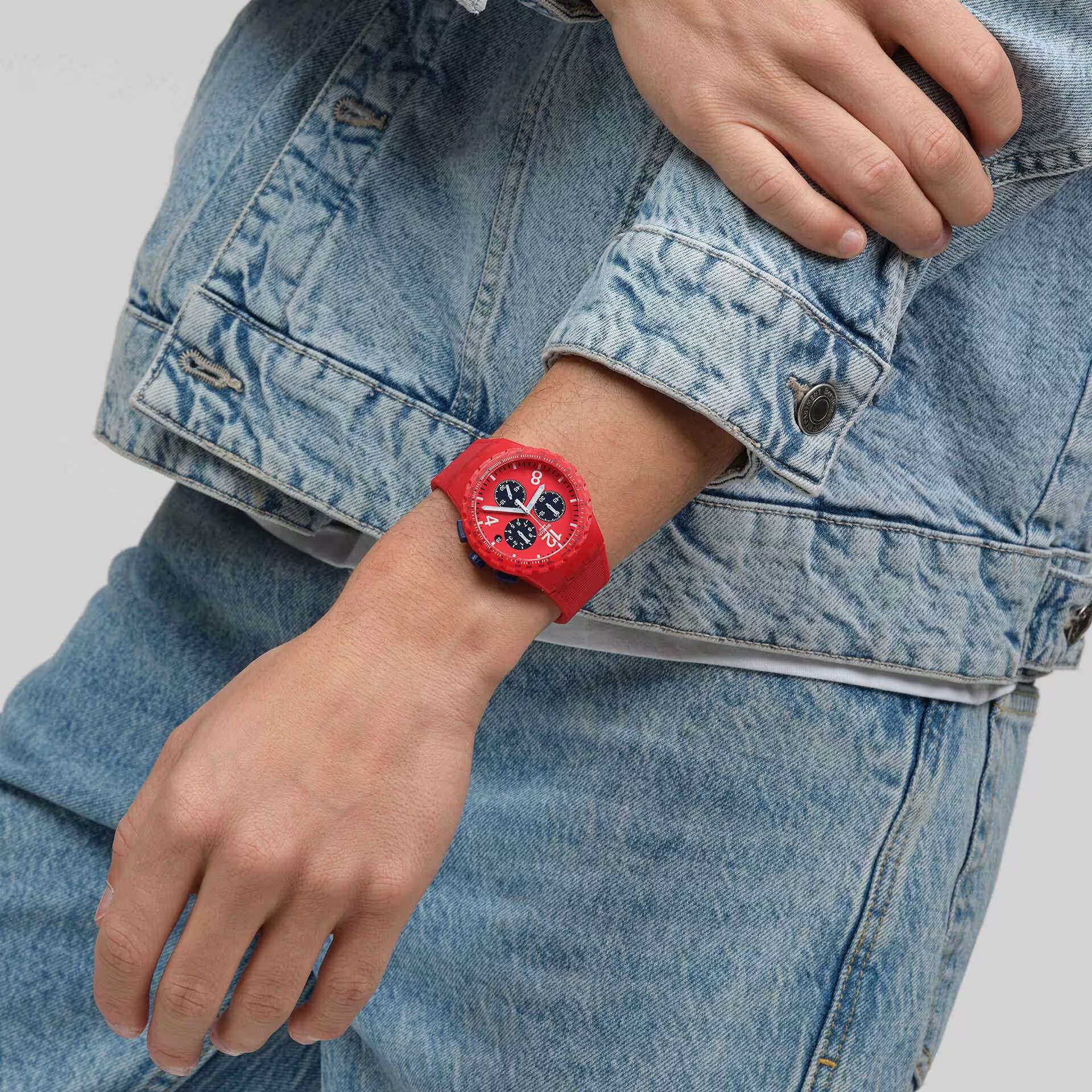 Orologio Unisex Swatch Primarly Red Blu Quarzo Cronografo Data SUSR407