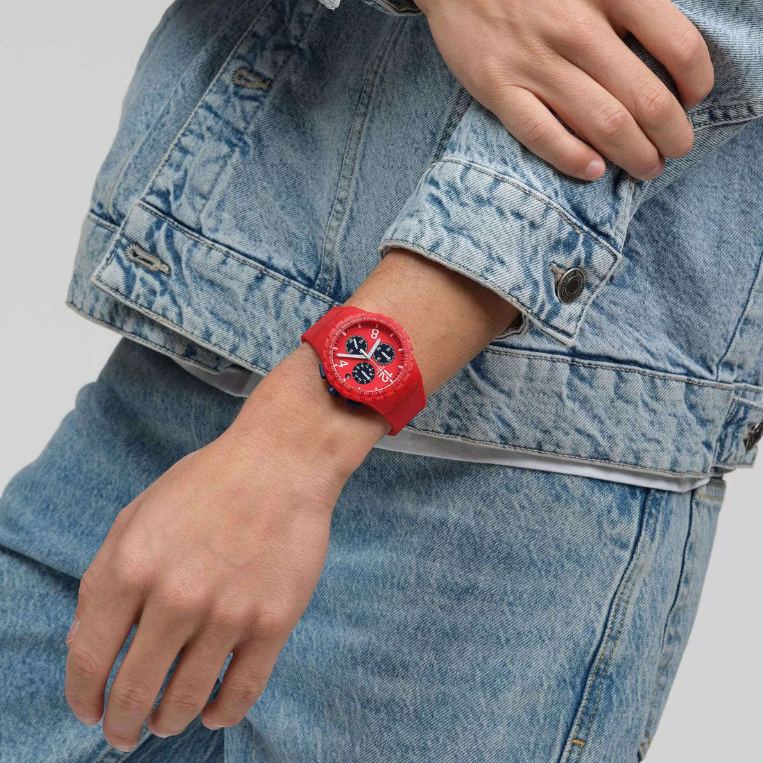 Orologio Unisex Swatch Primarly Red Blu Quarzo Cronografo Data SUSR407