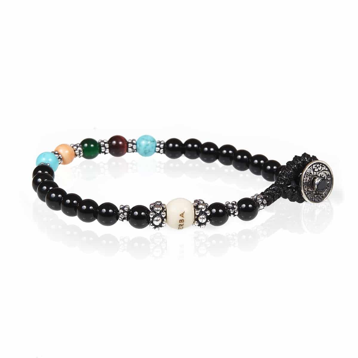 Bracciale Unisex Gerba Argento 925 Elastico Pietre Nera Turchese Verde COD.070