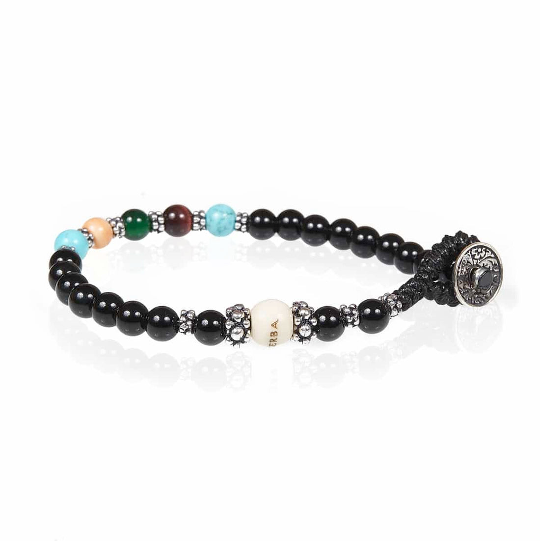 Bracciale Unisex Gerba Argento 925 Elastico Pietre Nera Turchese Verde COD.070