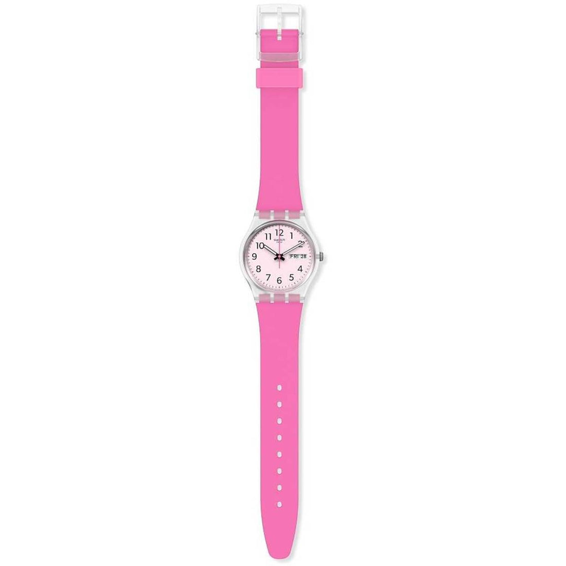 Orologio Donna Gomma Swatch Quarzo Solo Tempo Doppia Data Rosa Numeri GE724