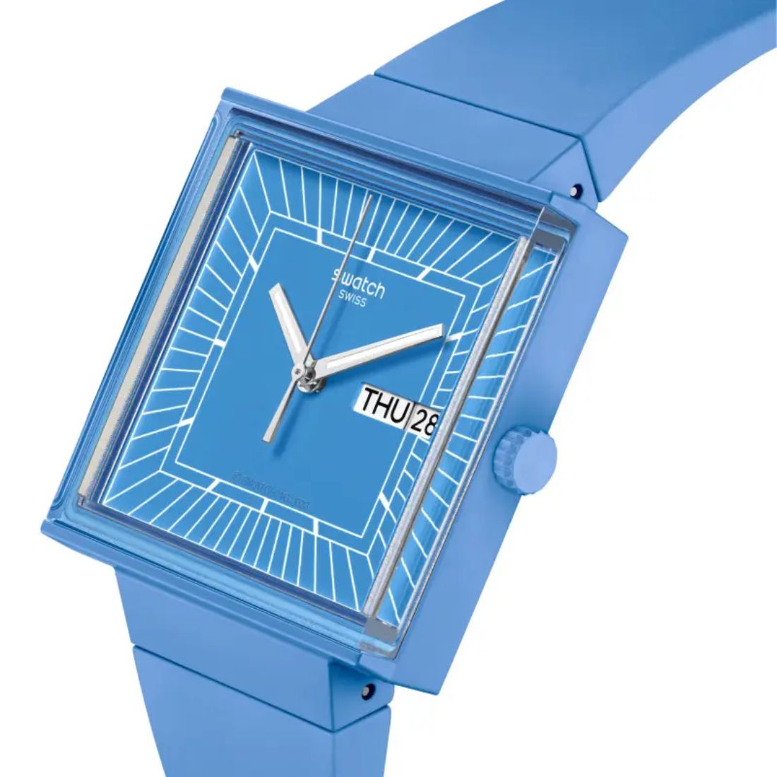 Orologio Unisex Swatch What IF Cassa Quadrata Blu Quarzo Doppia Data SO34S700