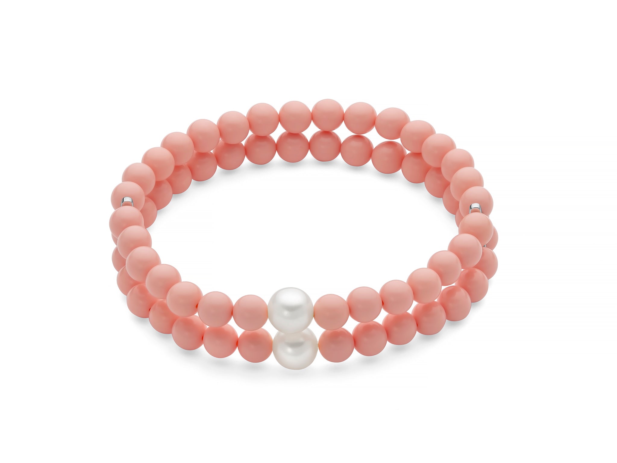 Bracciale Donna Elastico Miluna Agglomerato Corallo Rosa Doppio Filo Perle PBR3748