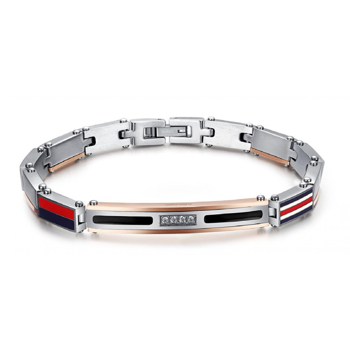 Bracciale Uomo Arkano Semirigido Acciaio Bicolore Zirconi Bandiere Colorate BS01B