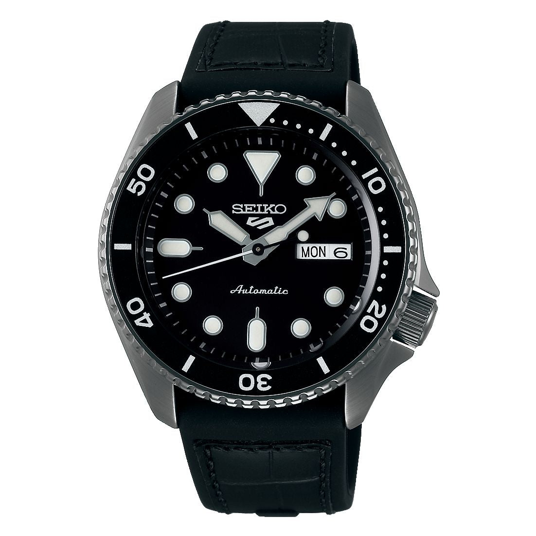 Orologio Uomo Acciaio SEIKO 5 Sport 43mm Automatico Doppia Data Total Black