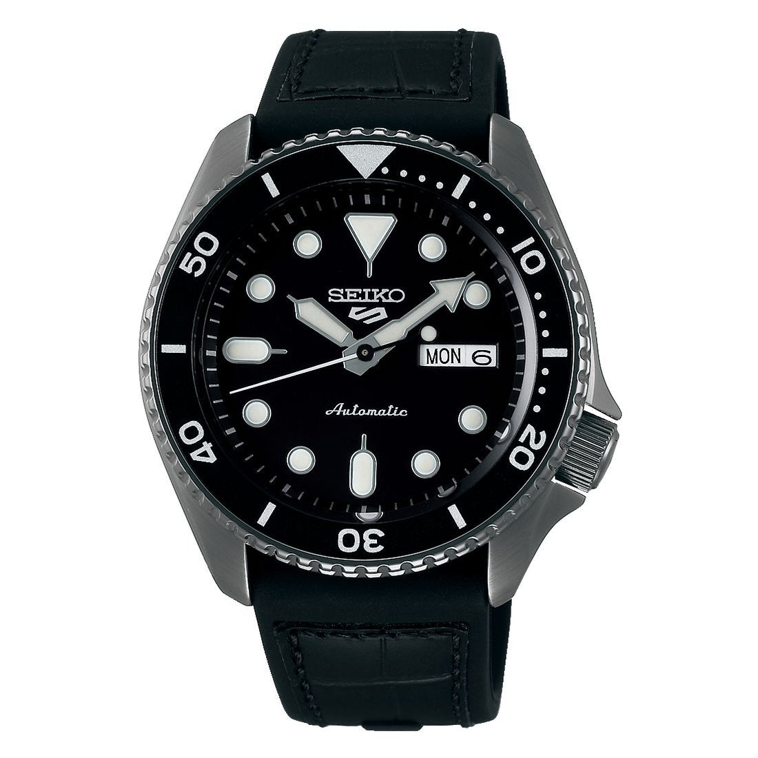 Orologio Uomo Acciaio SEIKO 5 Sport 43mm Automatico Doppia Data Total Black