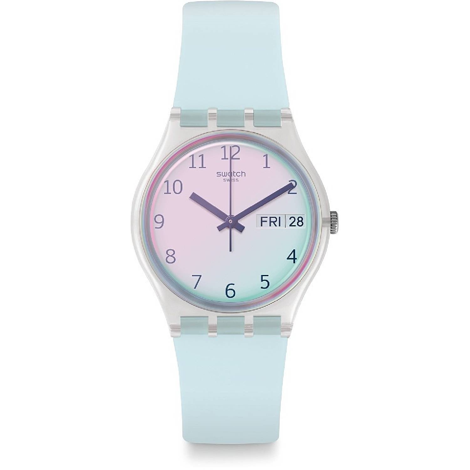 Orologio Donna Gomma Silicone Swatch Quarzo Solo Tempo Rosa Doppia Data GE713
