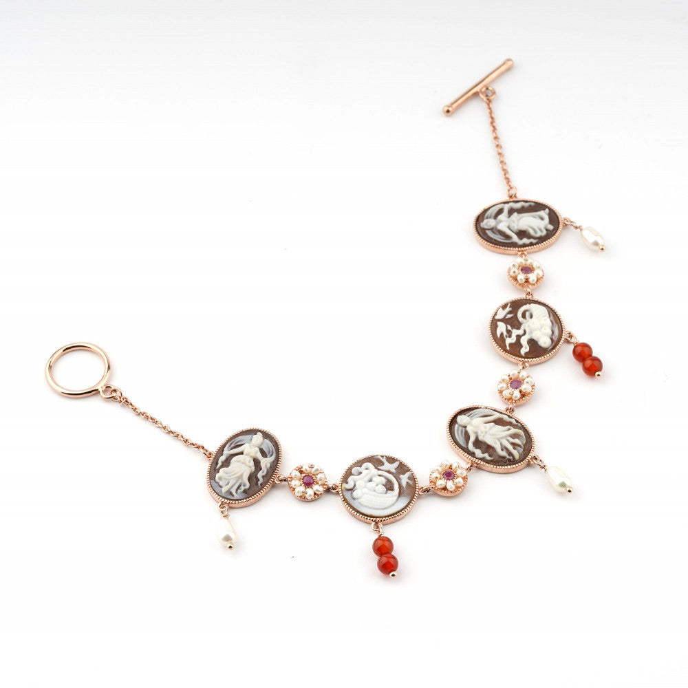 Bracciale Donna Cameo Italiano Argento Rosè 925 Dea Incisa Cammeo Marrone B909-R