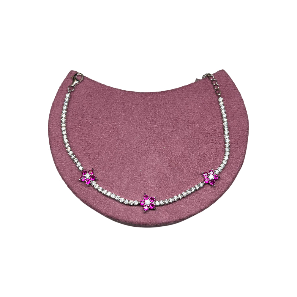 Bracciale Donna Re Mida Tennis Argento 925 Zirconi Fiori Rosso Tennis-46