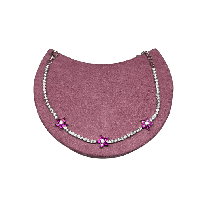 Bracciale Donna Re Mida Tennis Argento 925 Zirconi Fiori Rosso Tennis-46