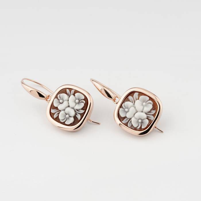 Orecchini Donna Cameo Italiano Argento Rosè 925 Bouquet Fiori O19H-R