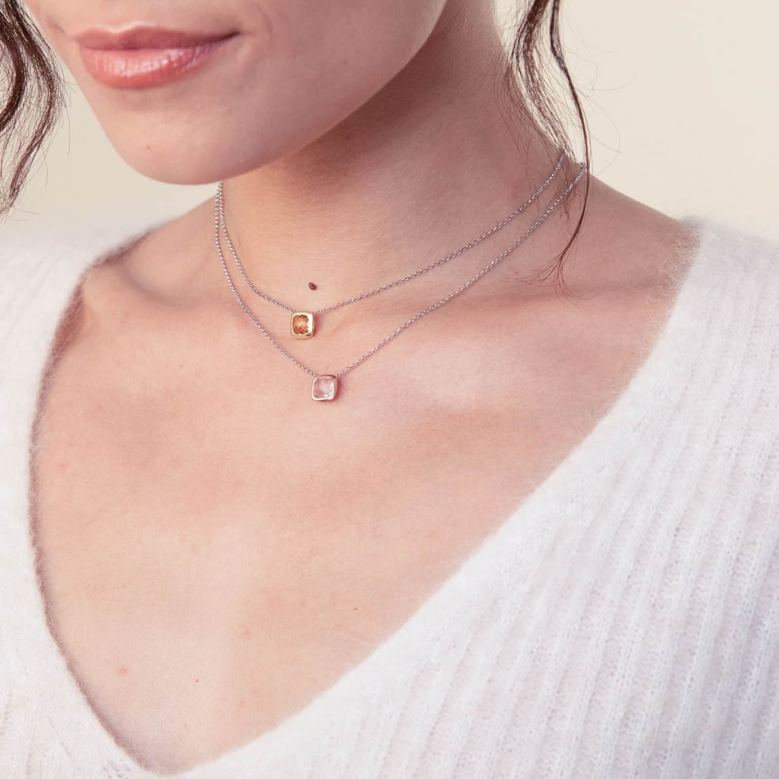 Collana Donna Unoaerre Argento Bicolore Rosè 925 Cristallo Rosa 6153
